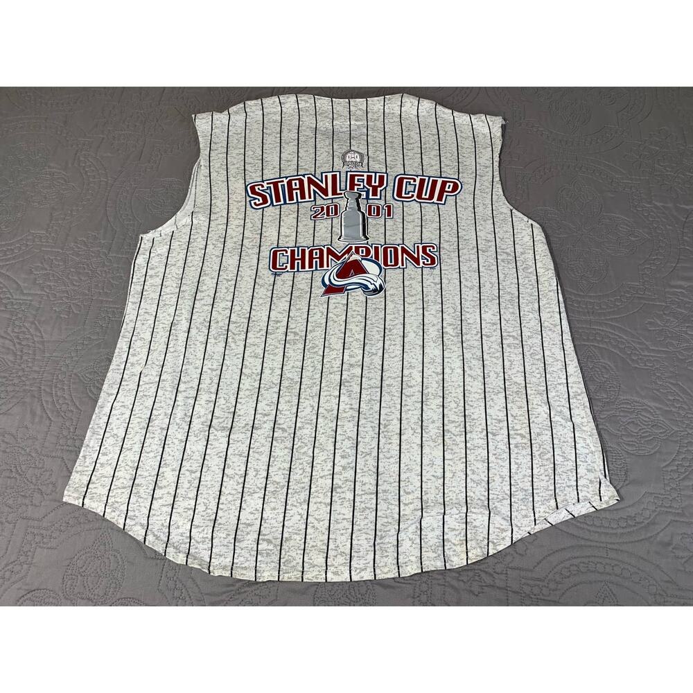 Vintage Avalanche Jersey Stanley Cup Champions Large Sleeveless‎ Button Striped